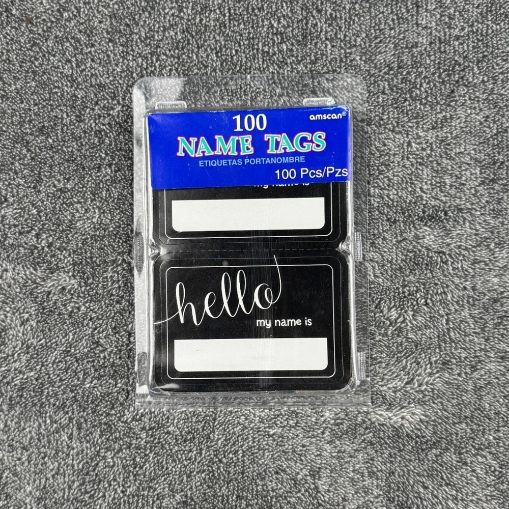 Amscan 100 Name Tags Hello My Name Is Black White Adhesive‎ Labels 18319 New
